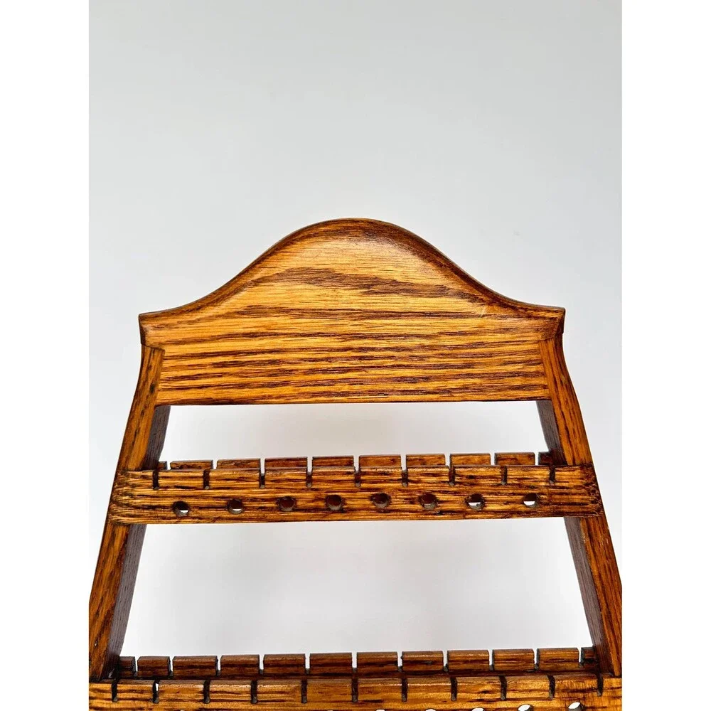 Vintage Arched Wooden Earring Holder Stand – Solid Oak Jewelry Organizer